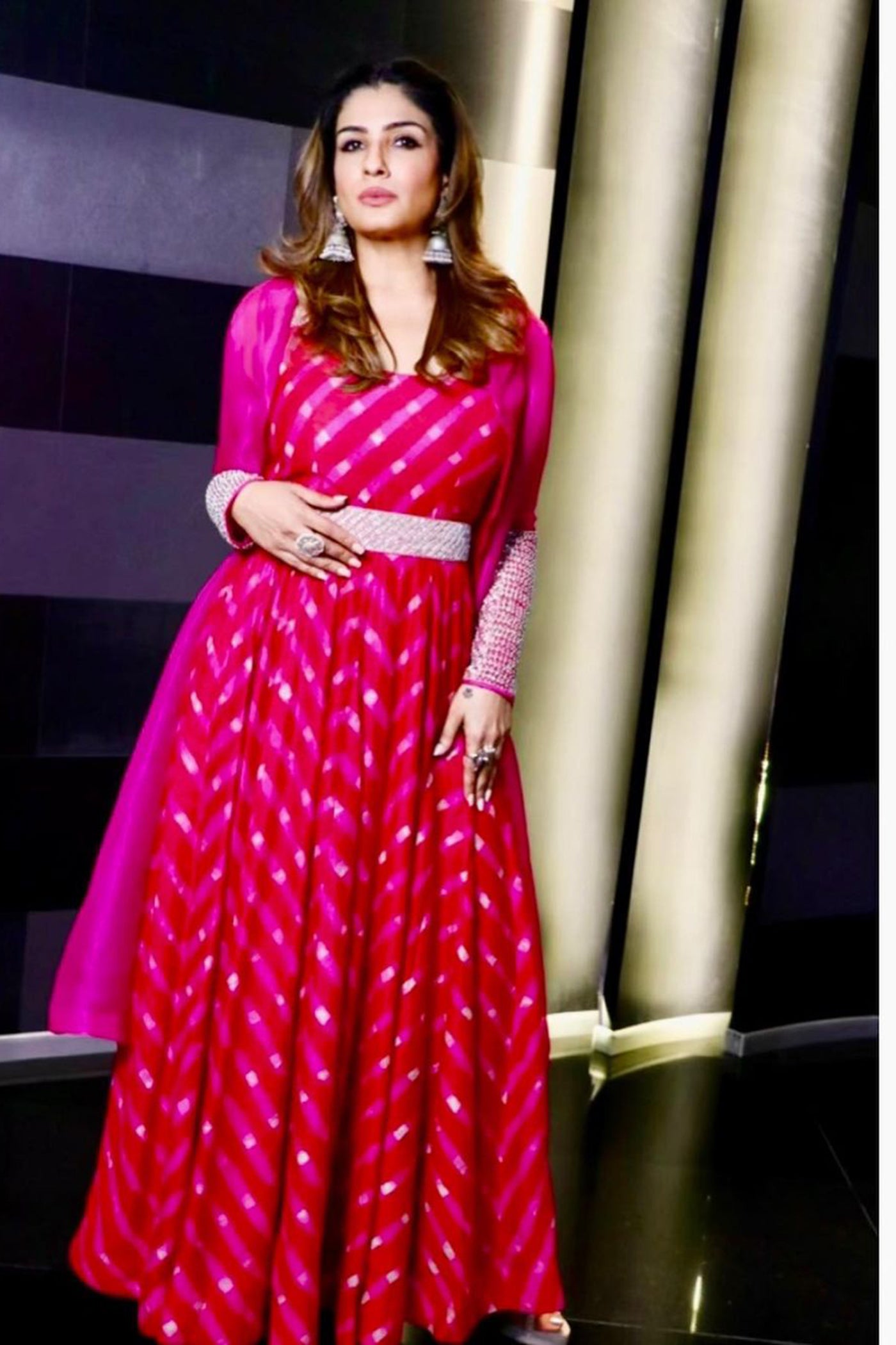 Fuchsia Organza Jacket Set with Mothra-Dyed Inner