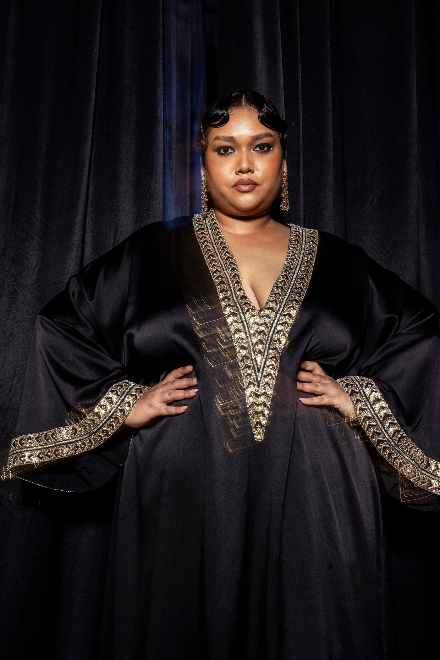 Midnight Black Embellished Kaftan Dress