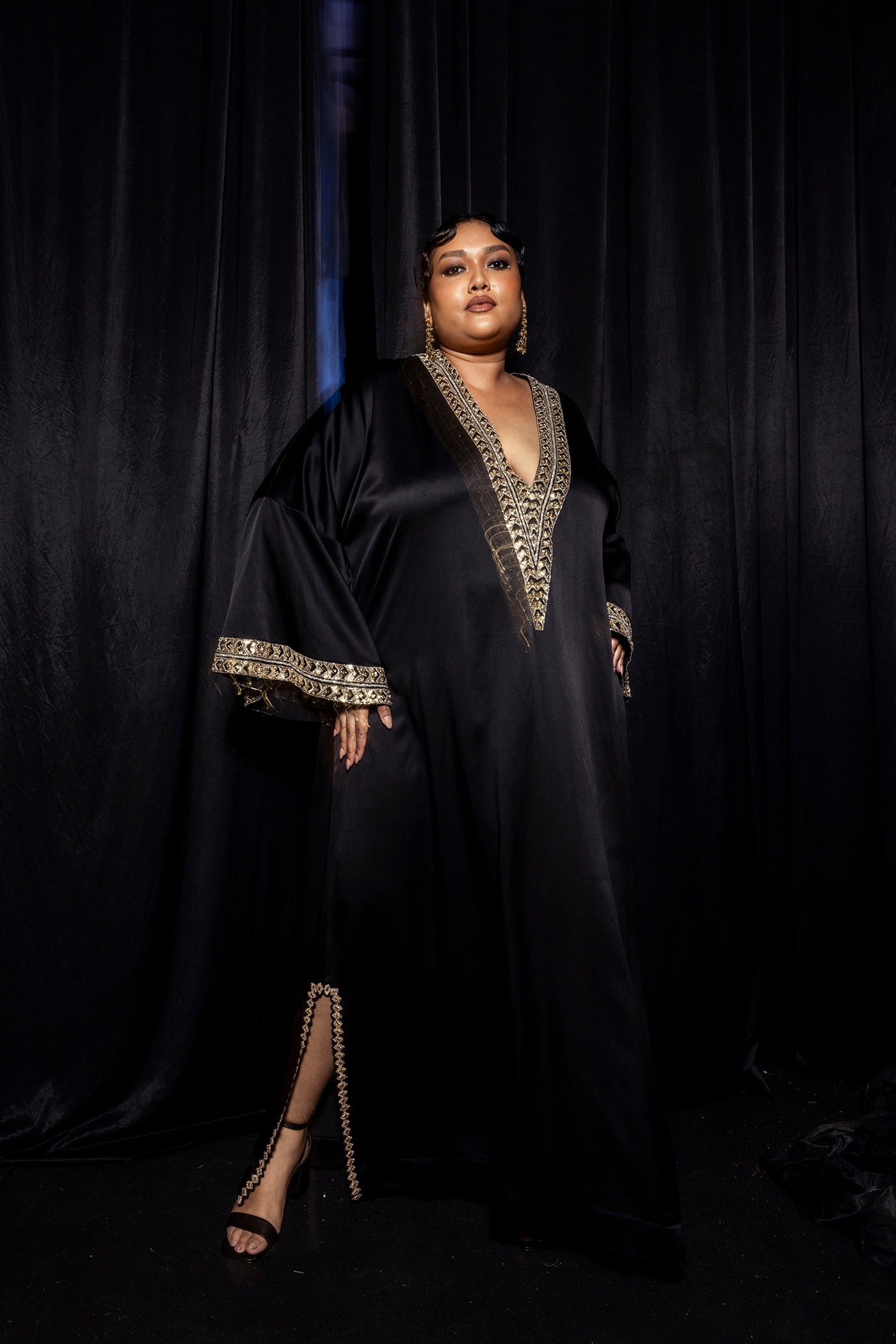 Midnight Black Embellished Kaftan Dress