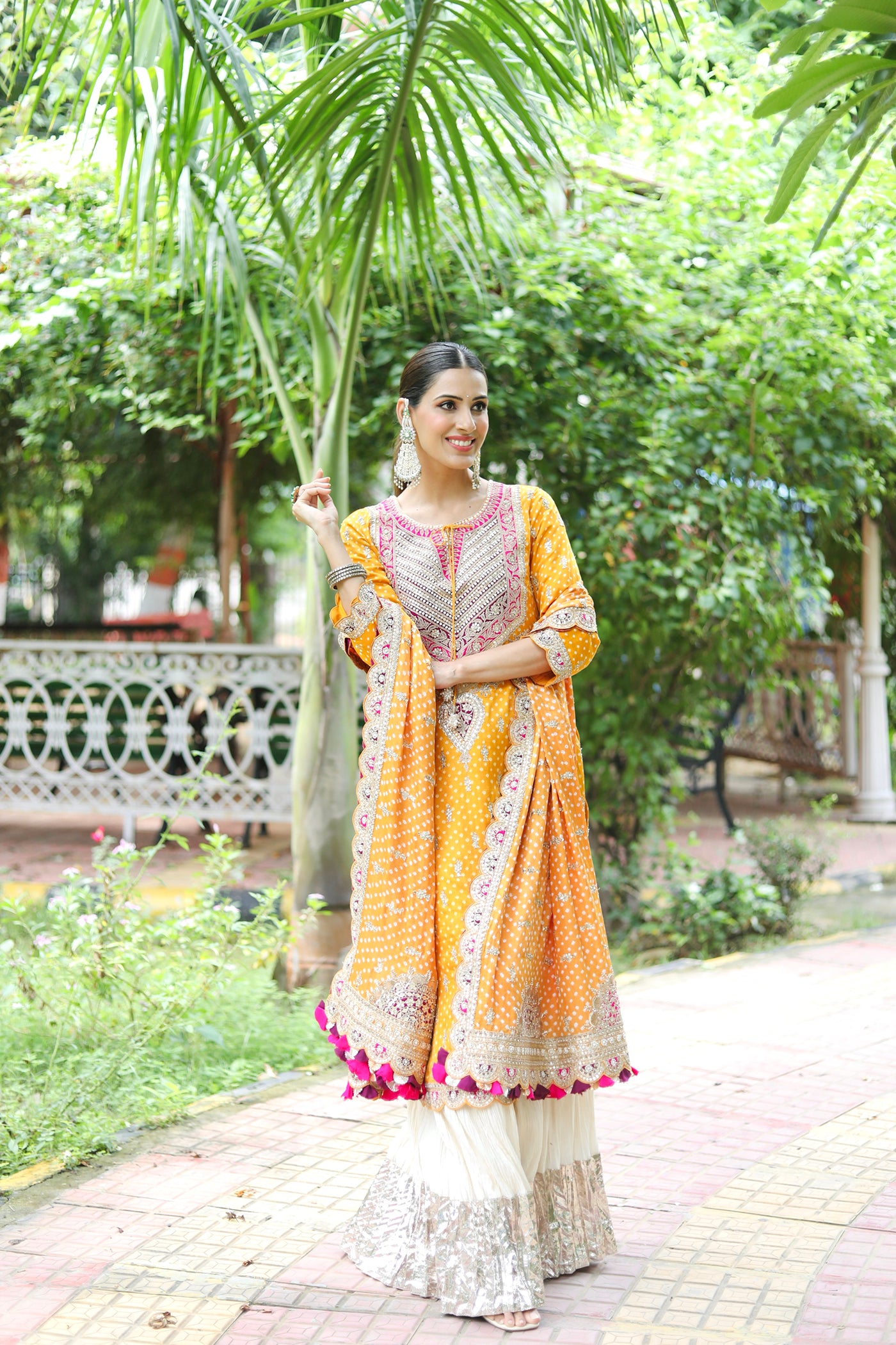 Orange Gajji Silk Kurta And Ivory Crushed Sharara Set