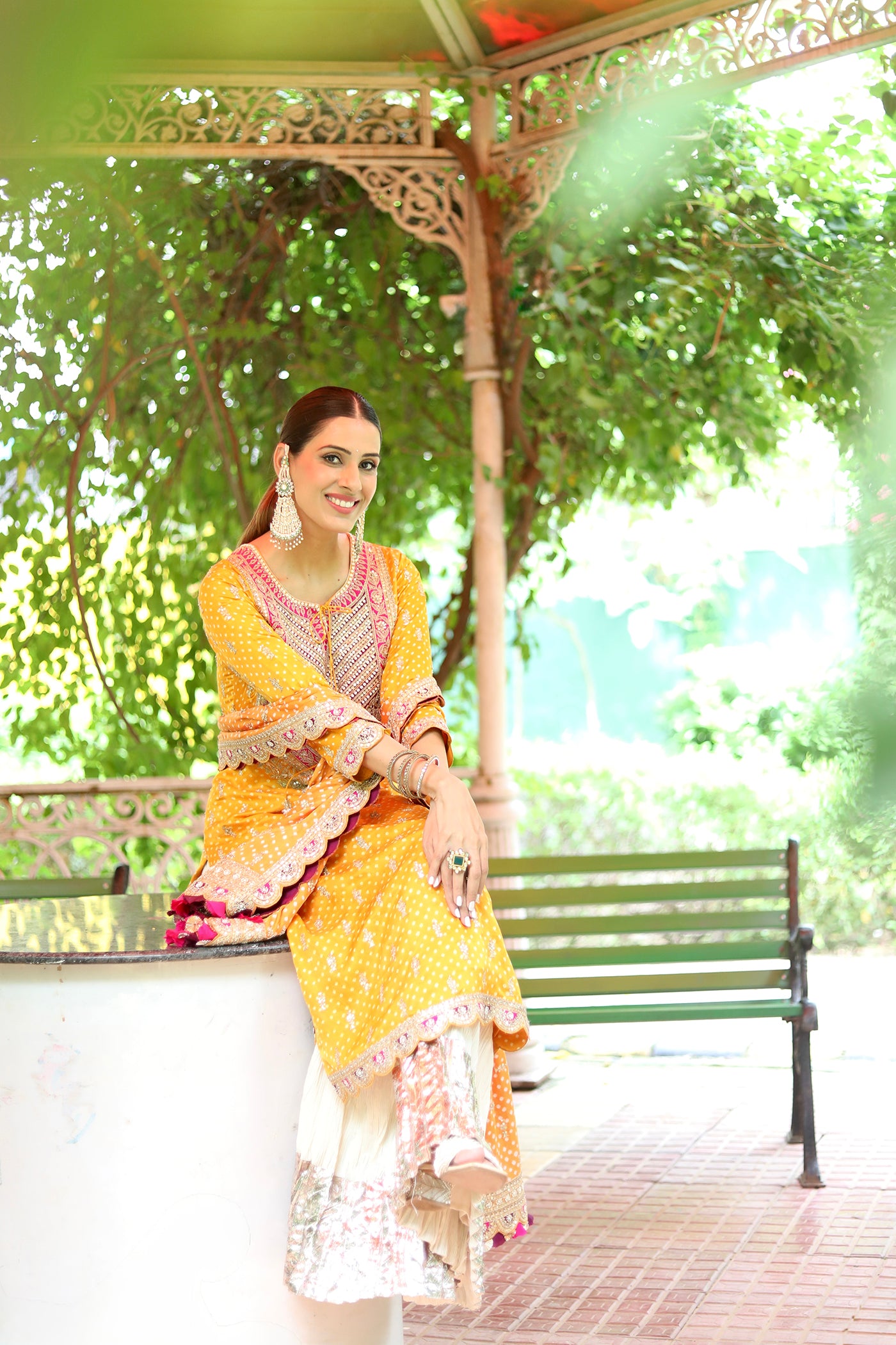 Orange Gajji Silk Kurta And Ivory Crushed Sharara Set