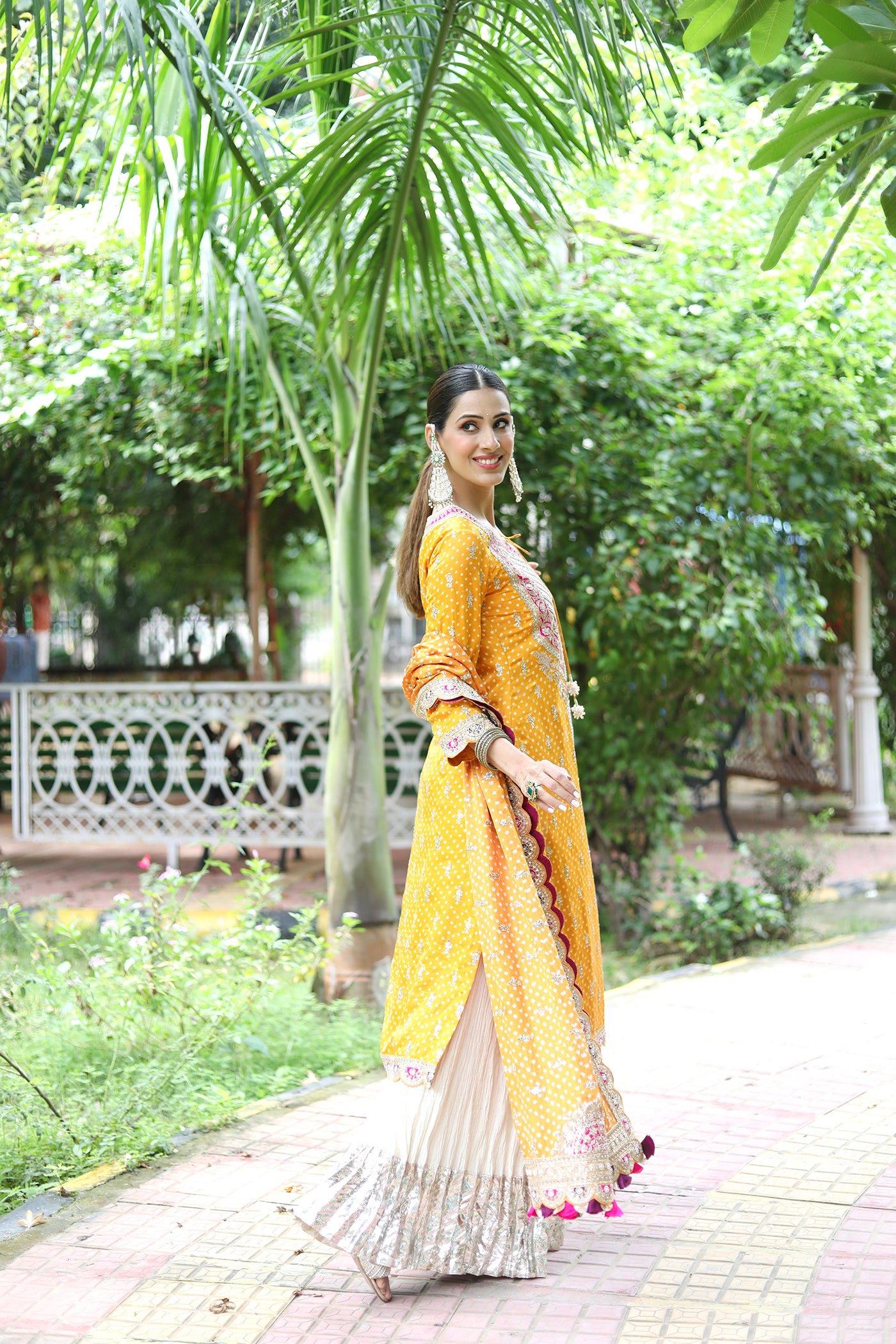 Orange Gajji Silk Kurta And Ivory Crushed Sharara Set