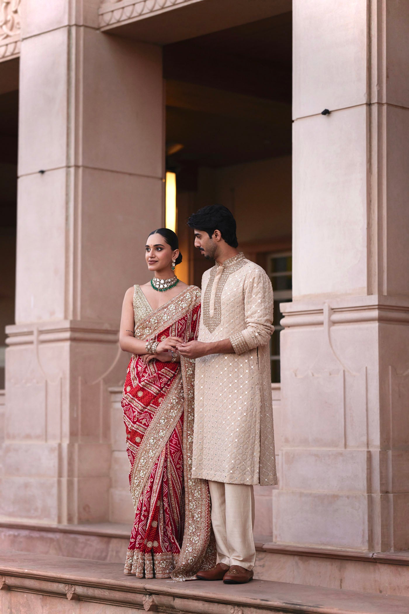 Beige Embroidered chikankari Kurta Set