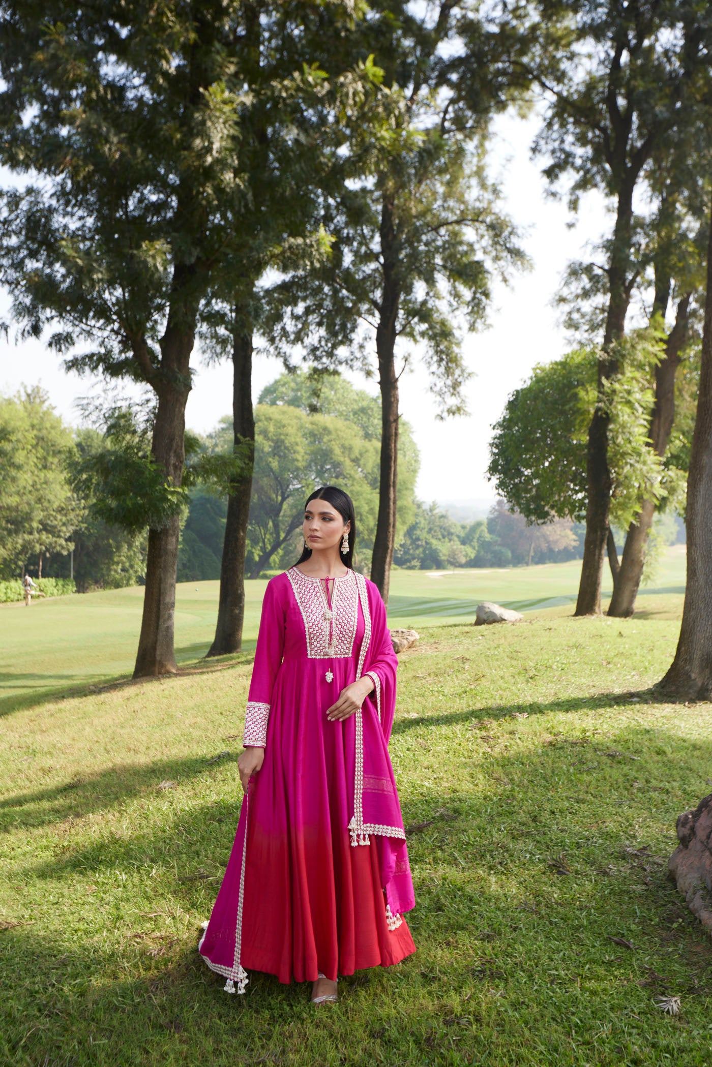 Cherry Red & Pink Anarkali Set