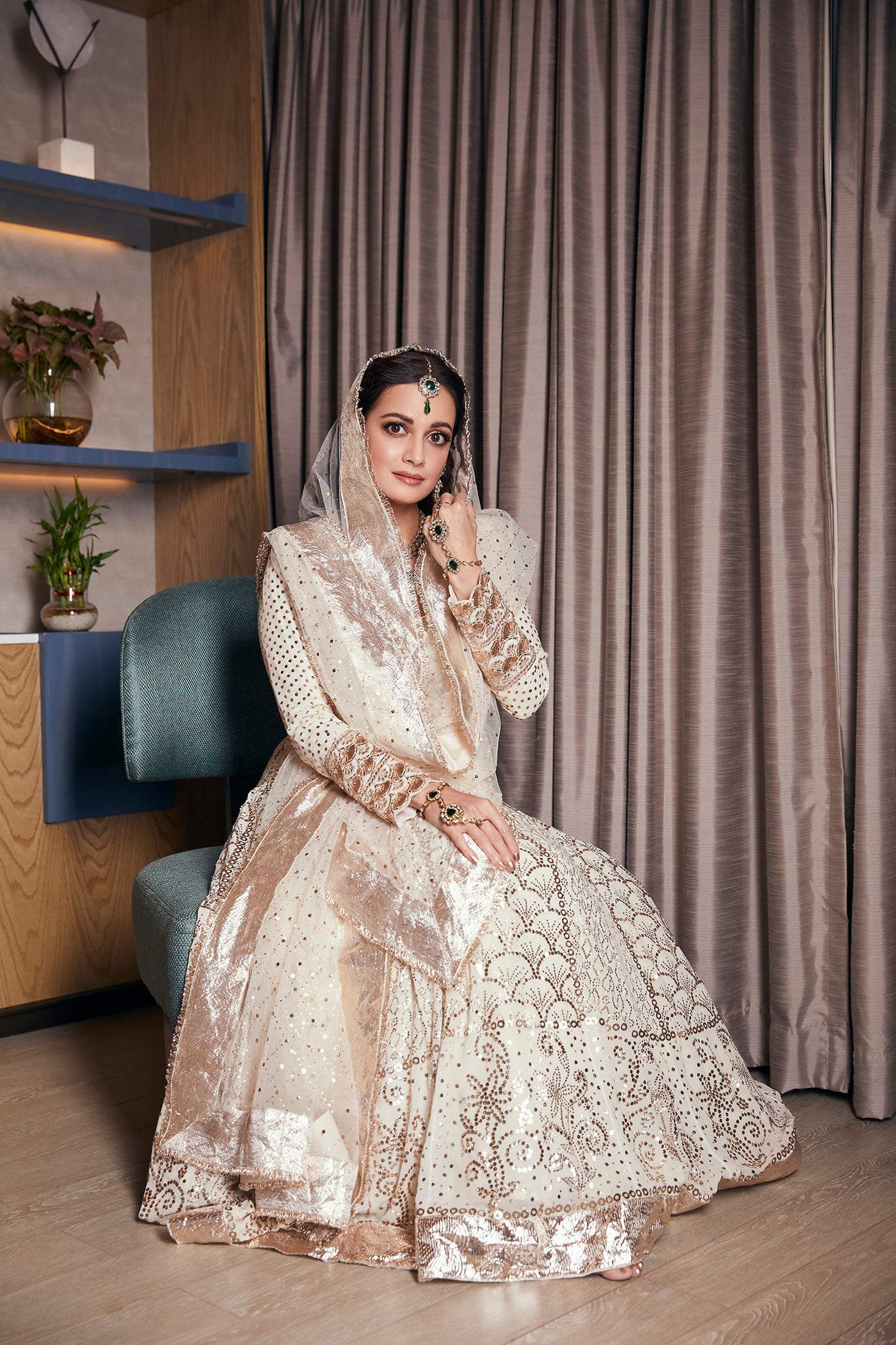 Ivory Georgette mukaish anarkali