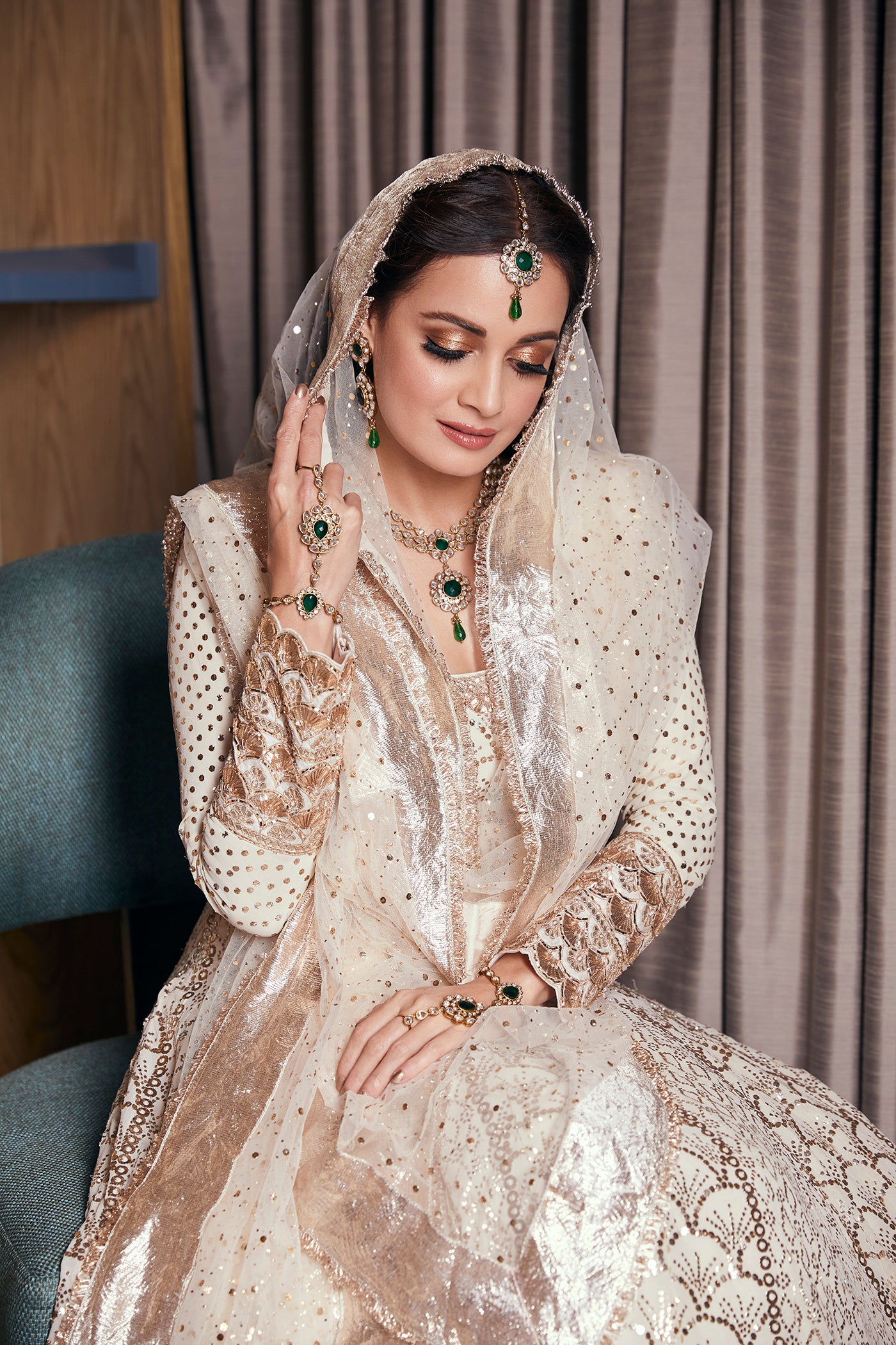 Ivory Georgette mukaish anarkali