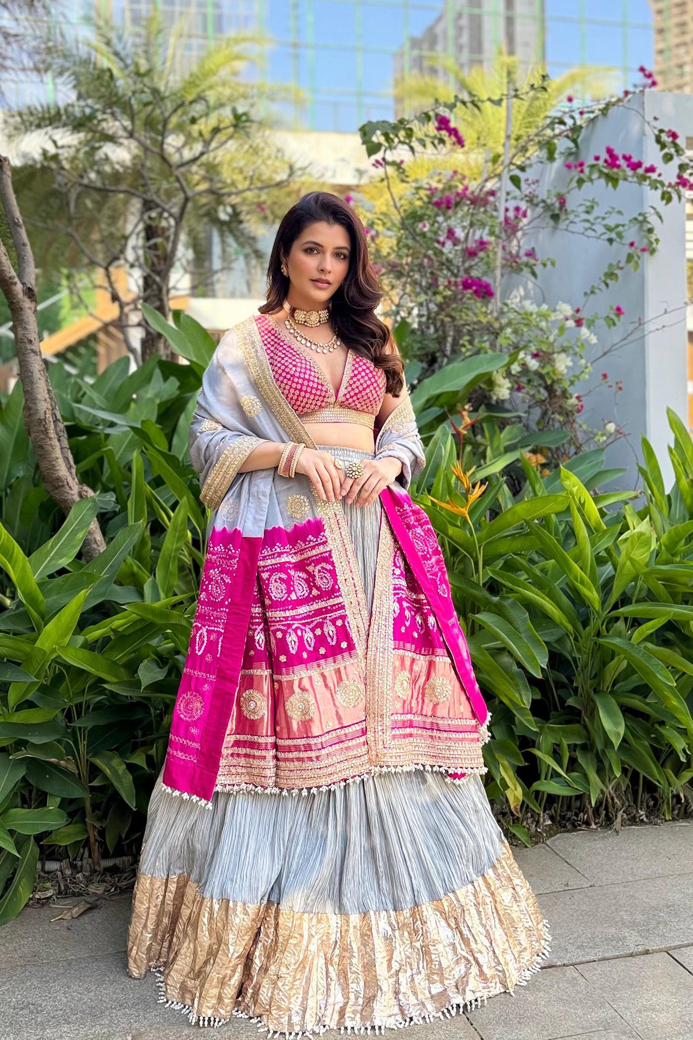 Ice Blue Crushed Silk Lehenga Set