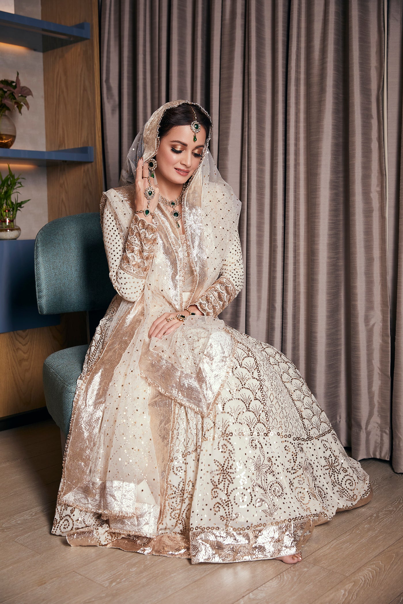 Ivory Georgette mukaish anarkali
