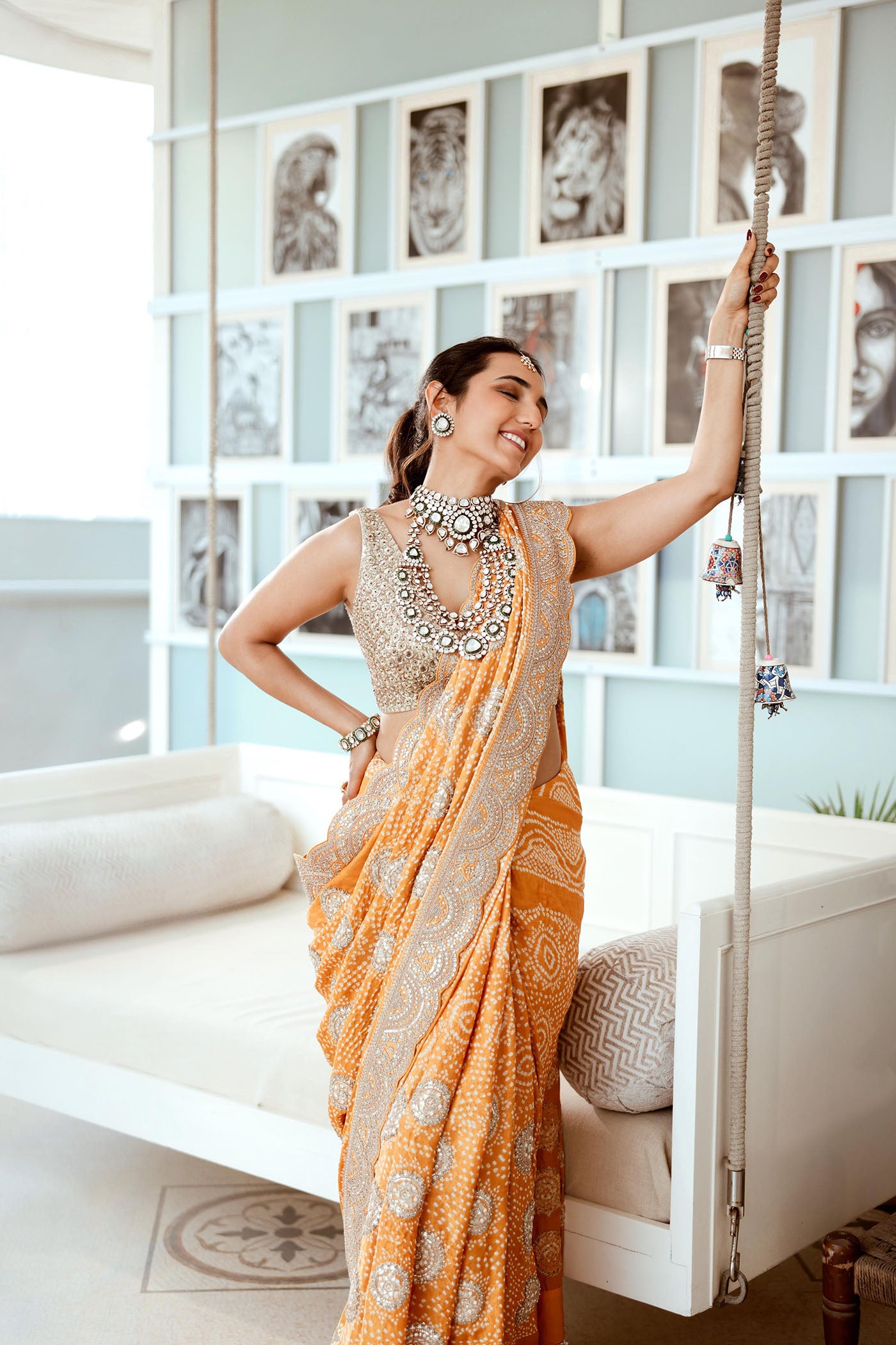 Orange Gajji Silk Bandhani Saree Set