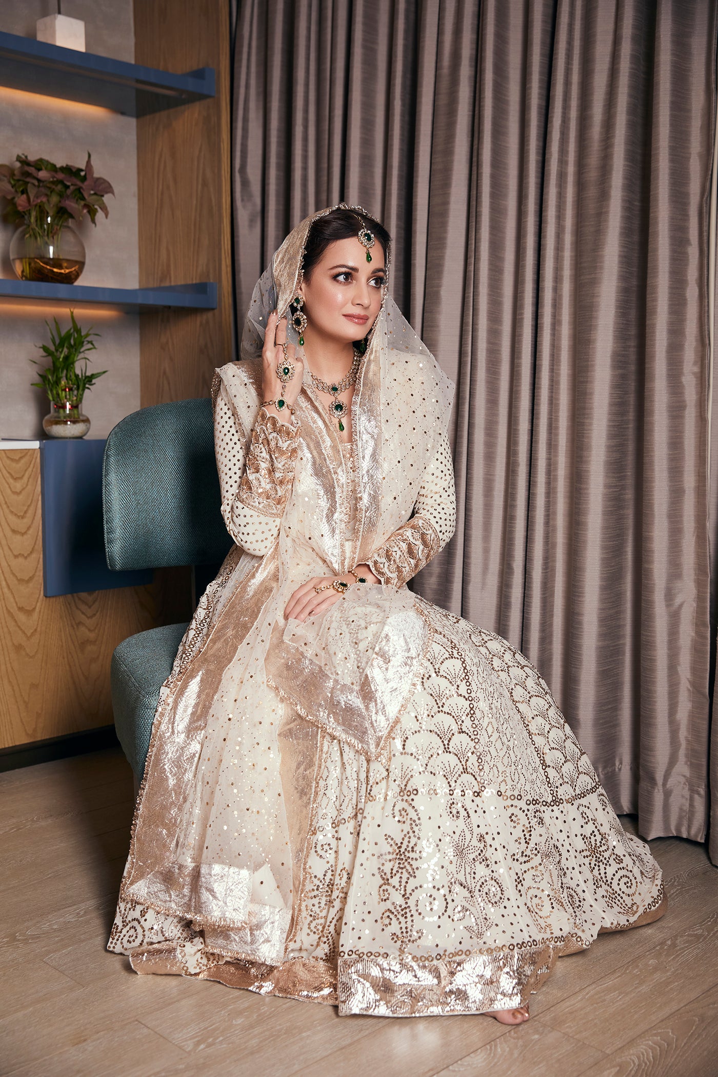 Ivory Georgette mukaish anarkali