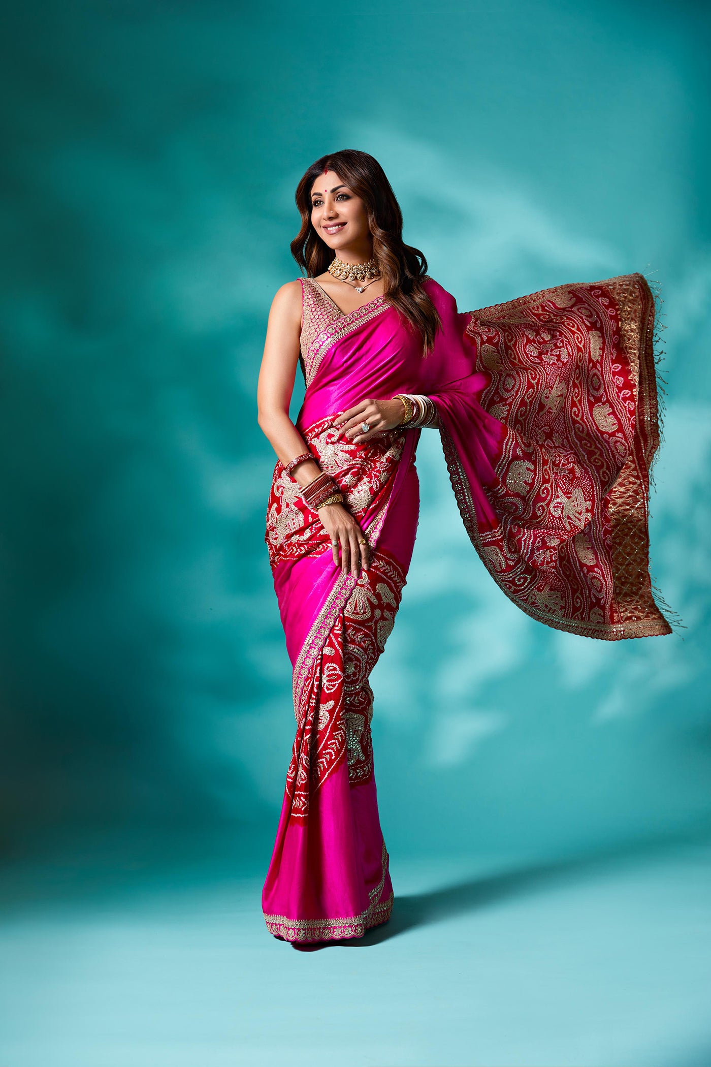 Rani Pink Gajji Silk Bandhani Saree Set