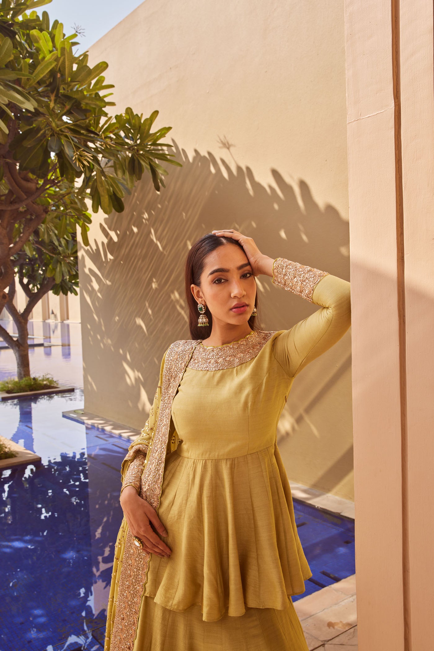 Pista green Moonga Silk Lehenga Set