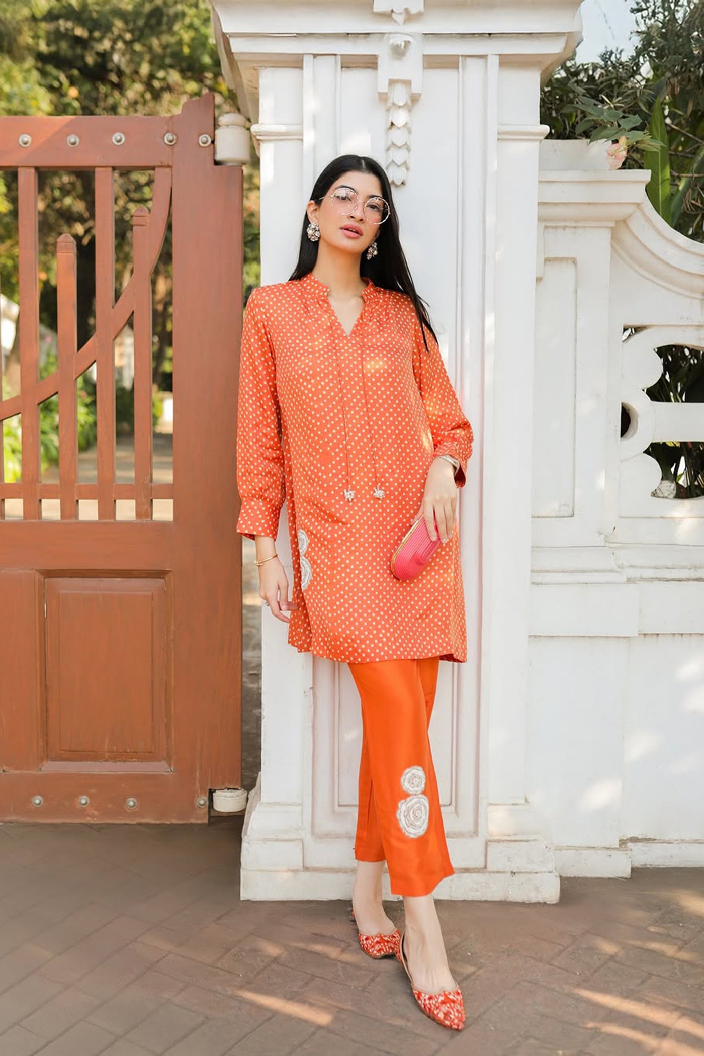 Orange Gajji Silk Bandhani Co-Ord Set