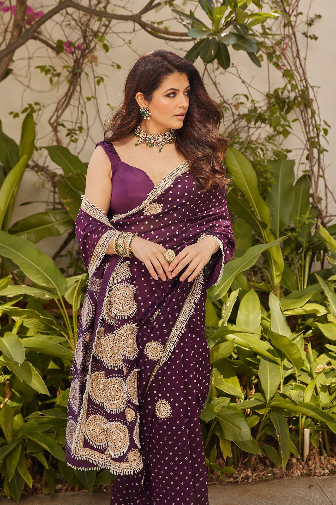 Purple Bandhani Gajji Silk Sare Set