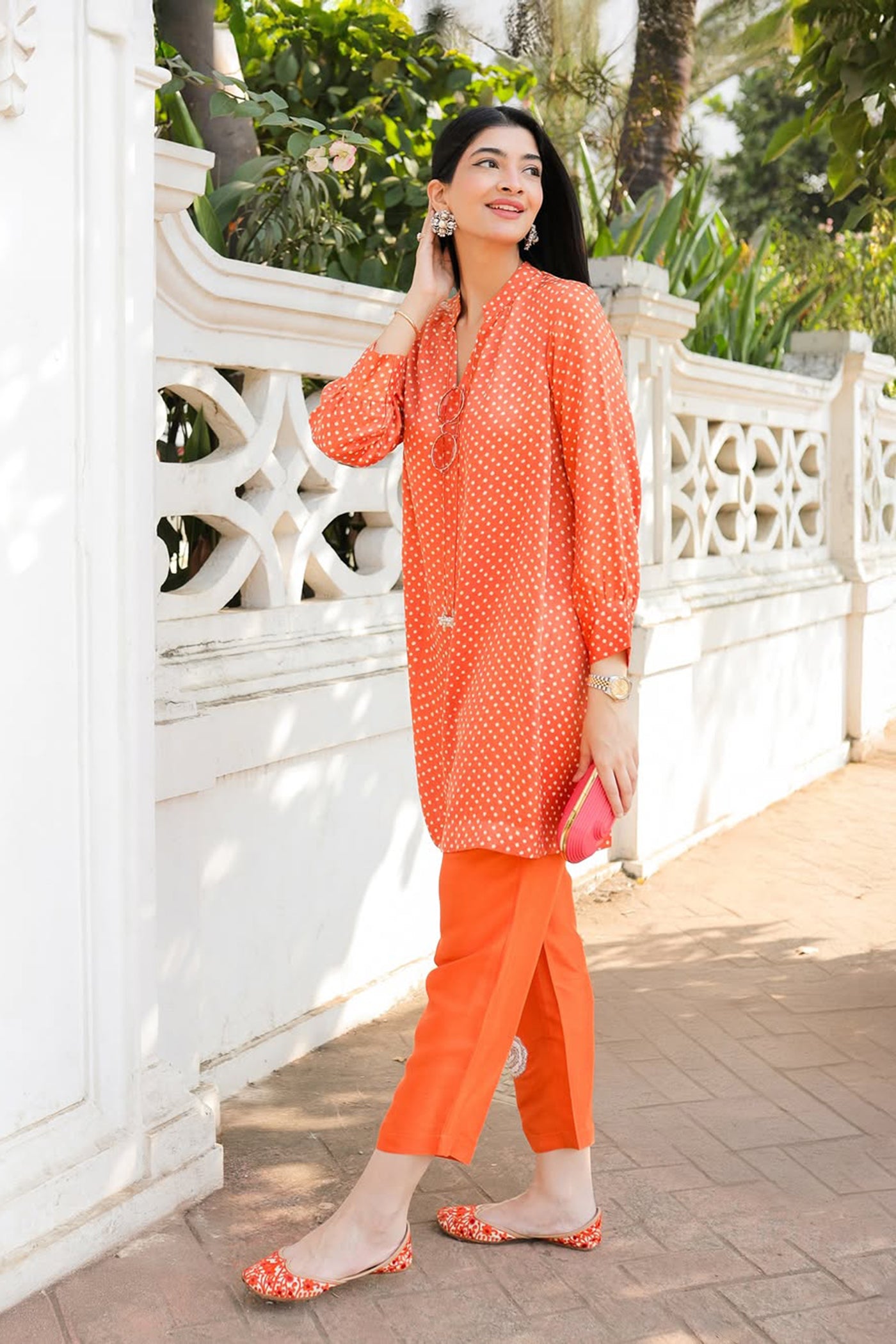 Orange Gajji Silk Bandhani Co-Ord Set
