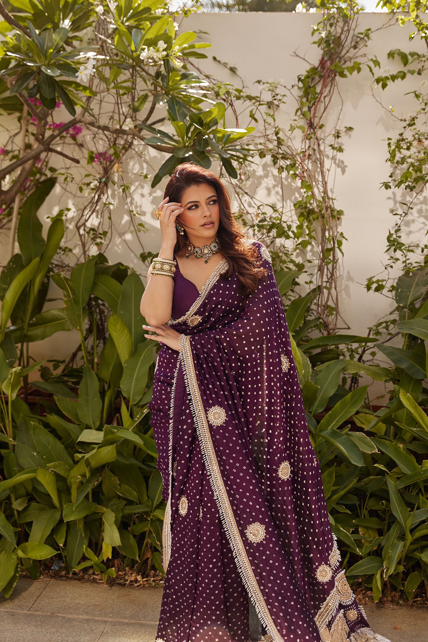 Purple Bandhani Gajji Silk Sare Set