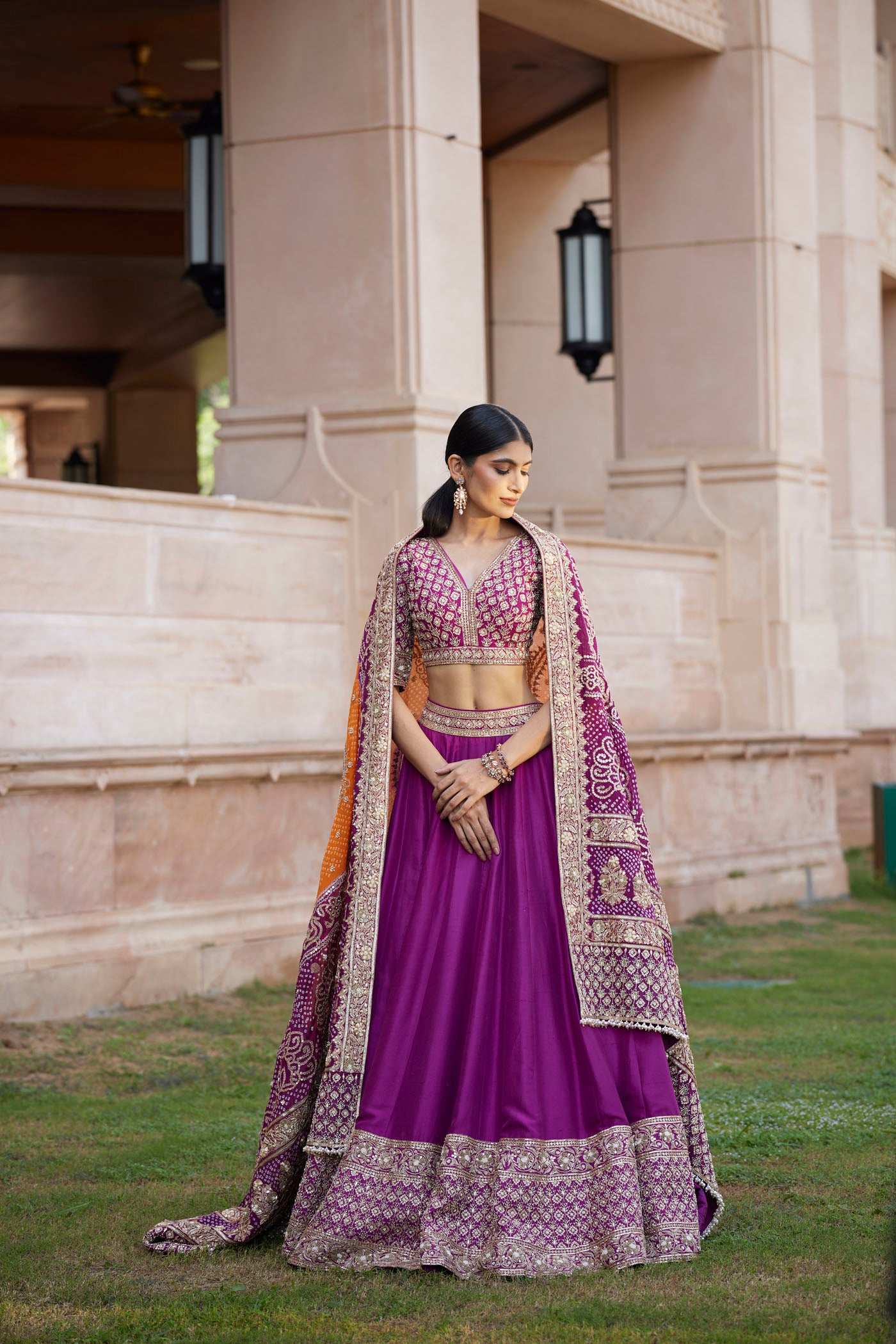 Purple Dupion Silk Embroidered Lehenga Set