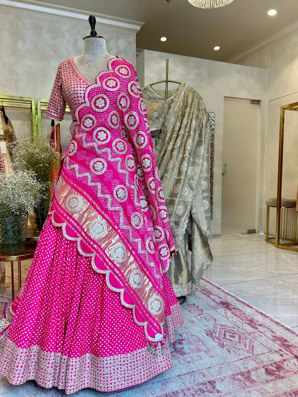 Fuchsia Bandhani Lehenga Set
