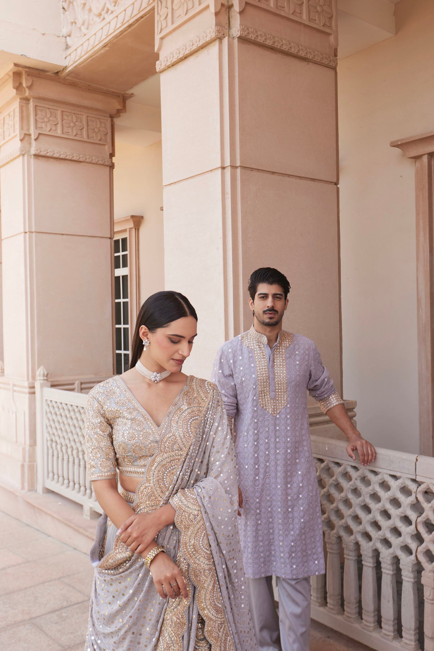 Lilac Embroidered chikankari Kurta Set