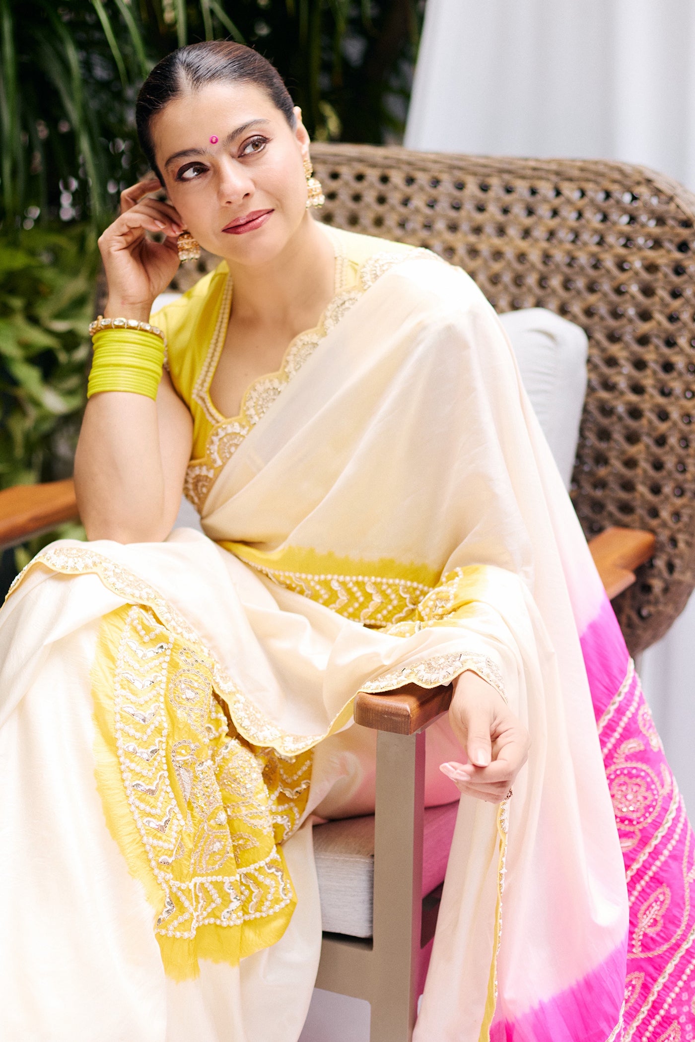 Ivory & Pink Gajji Silk Saree Set