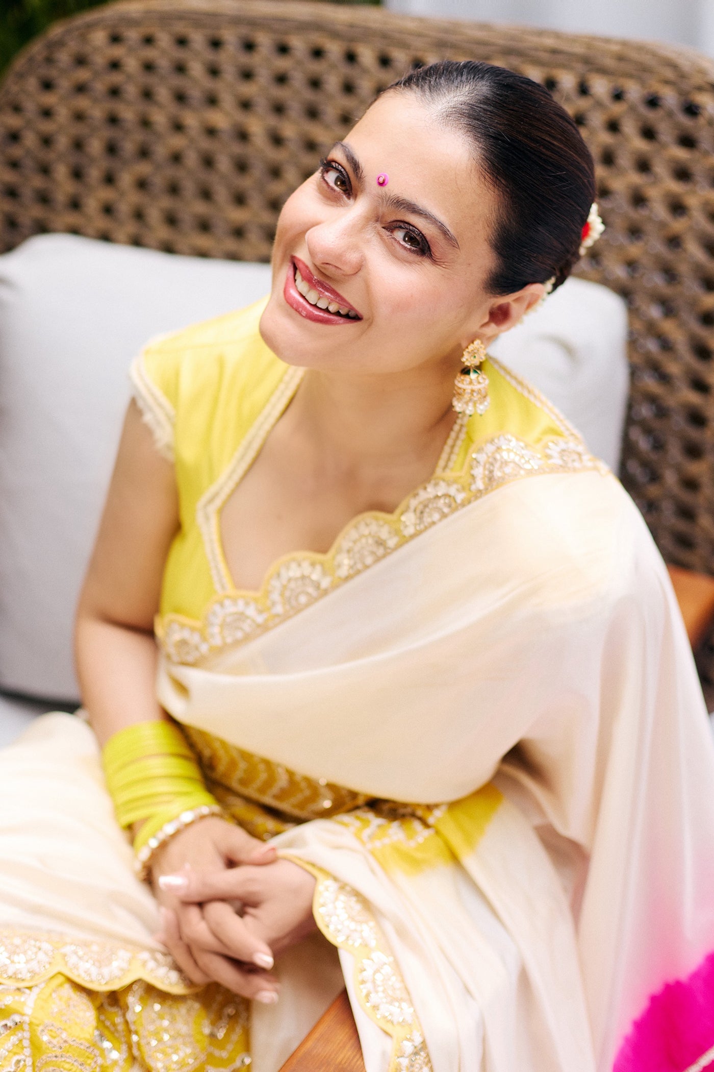 Ivory & Pink Gajji Silk Saree Set