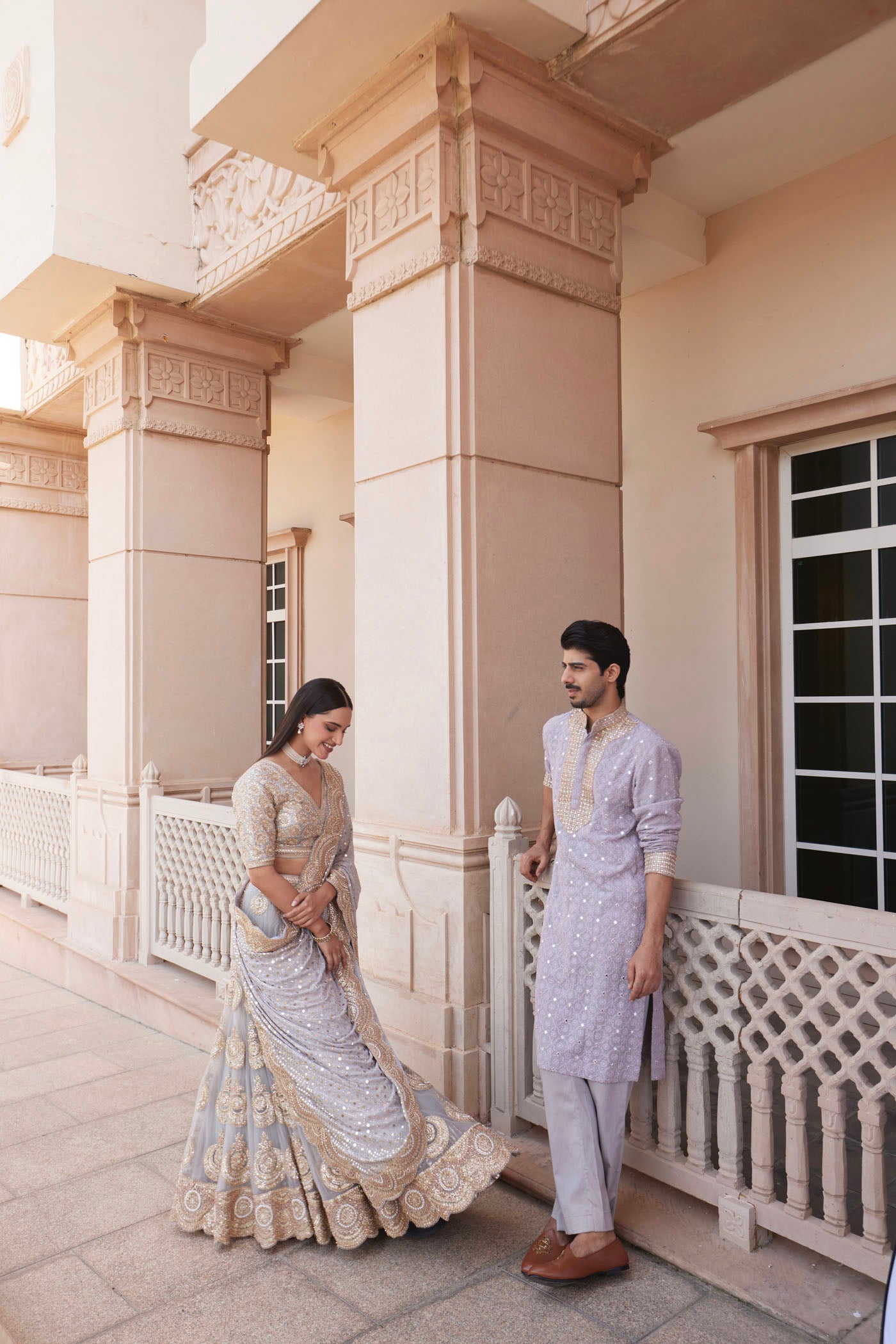 Grey Embroidered Lehenga Saree Set