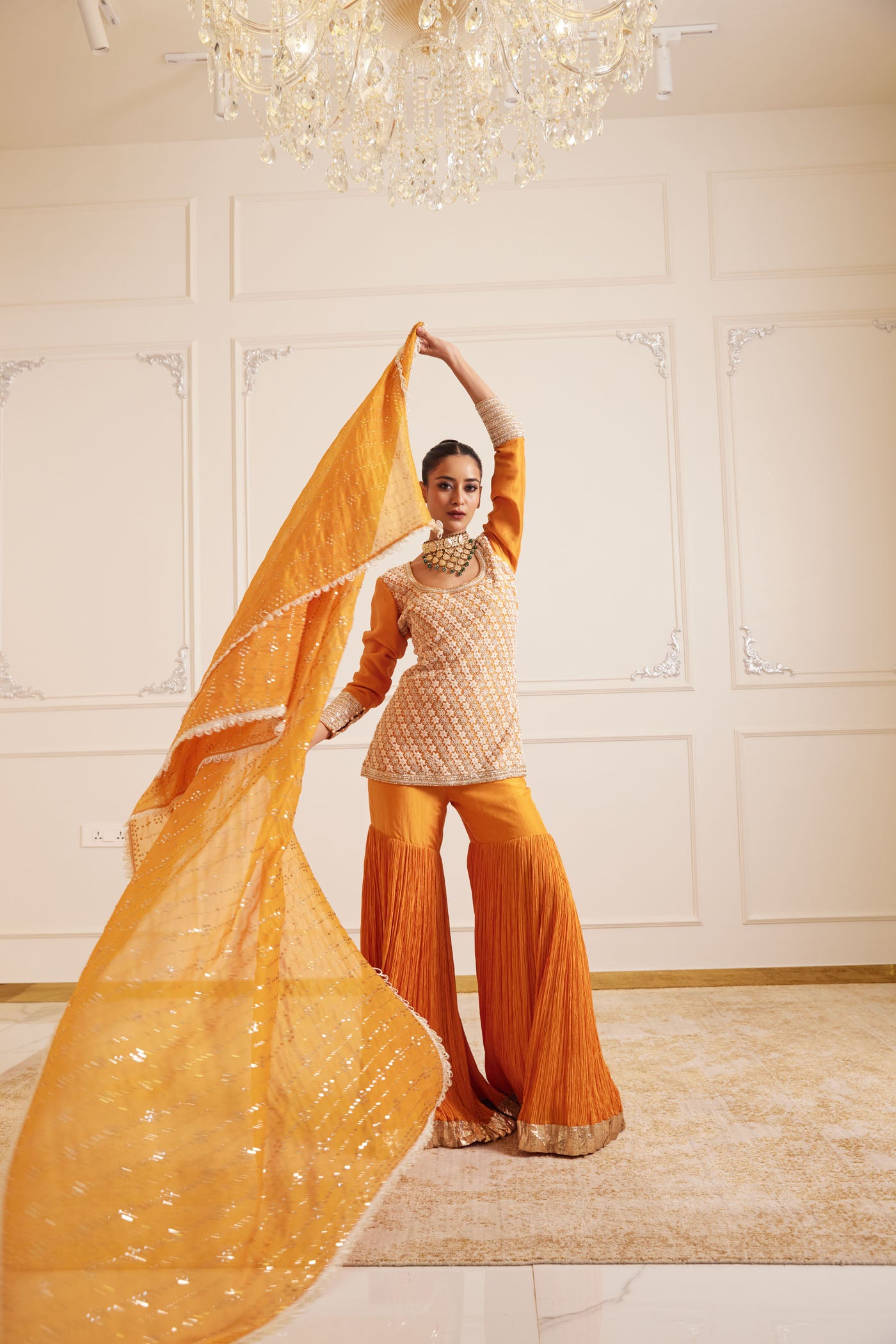 Marigold Sharara Set With Dupatta