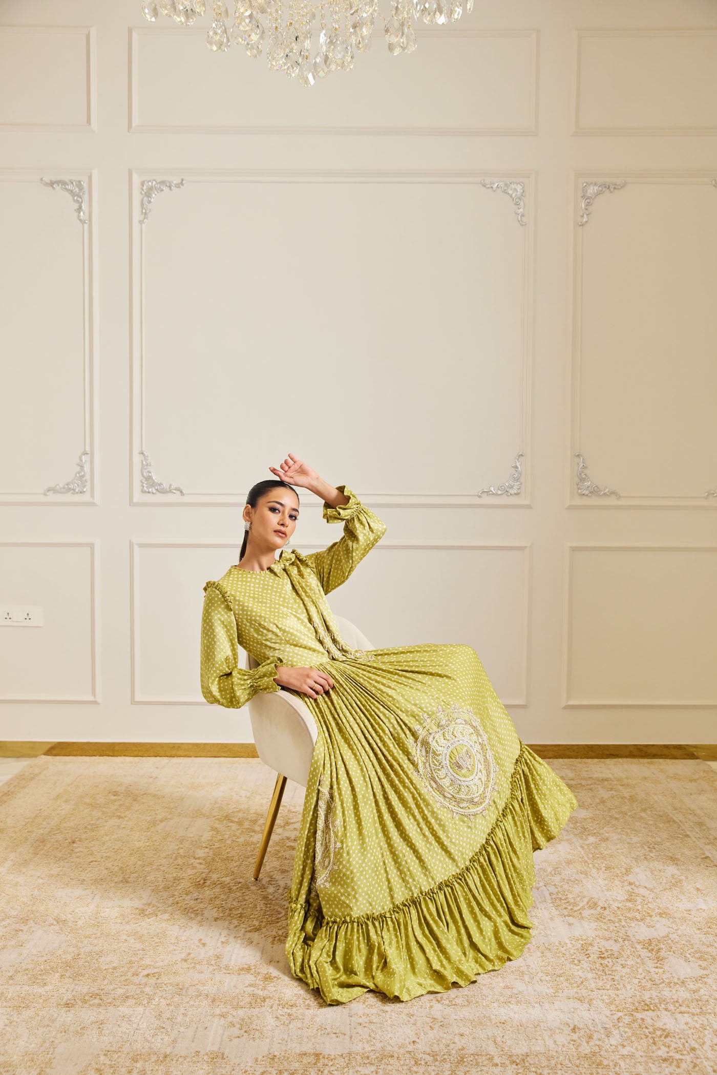 Olive Bandhani Maxi Dress