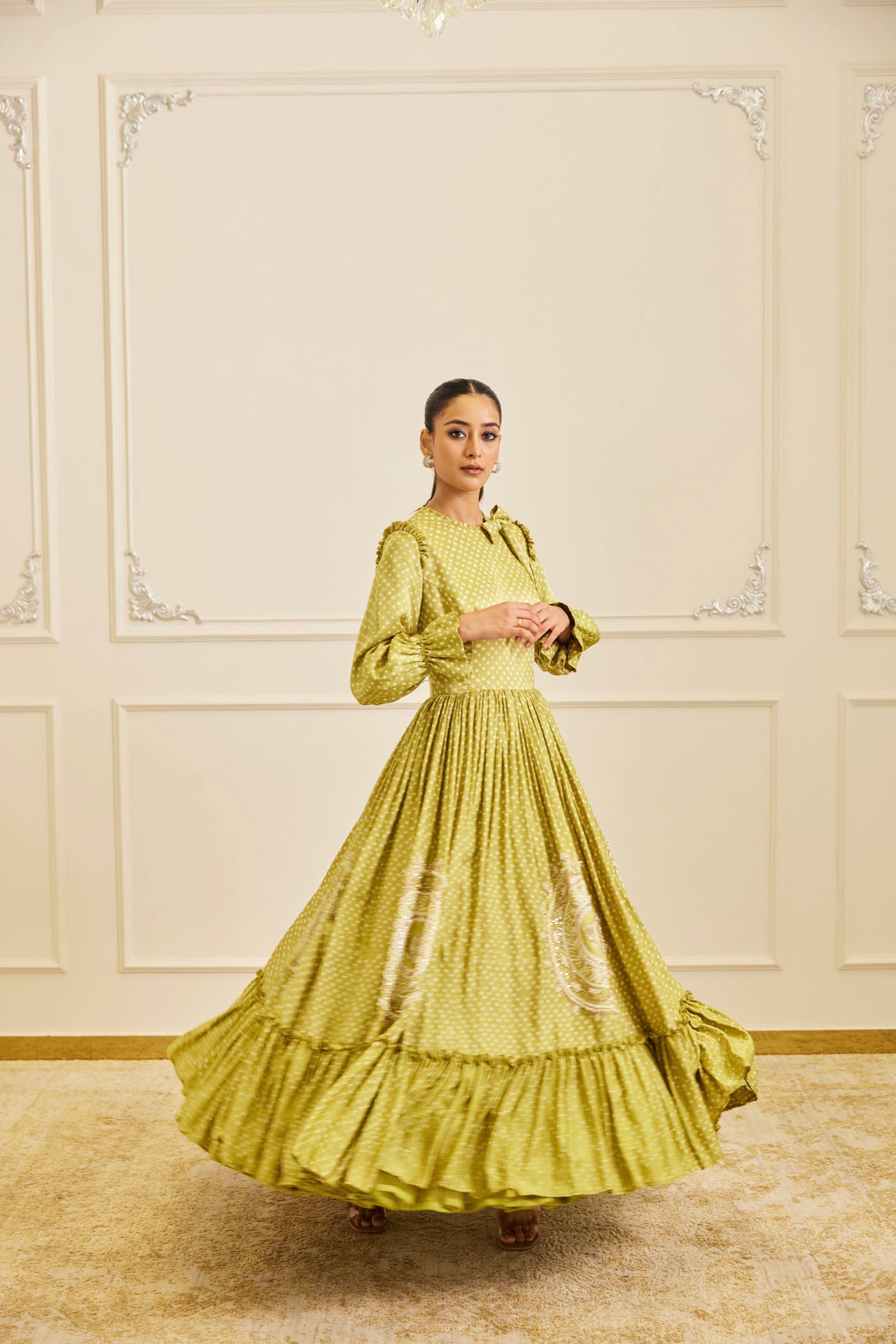 Olive Bandhani Maxi Dress