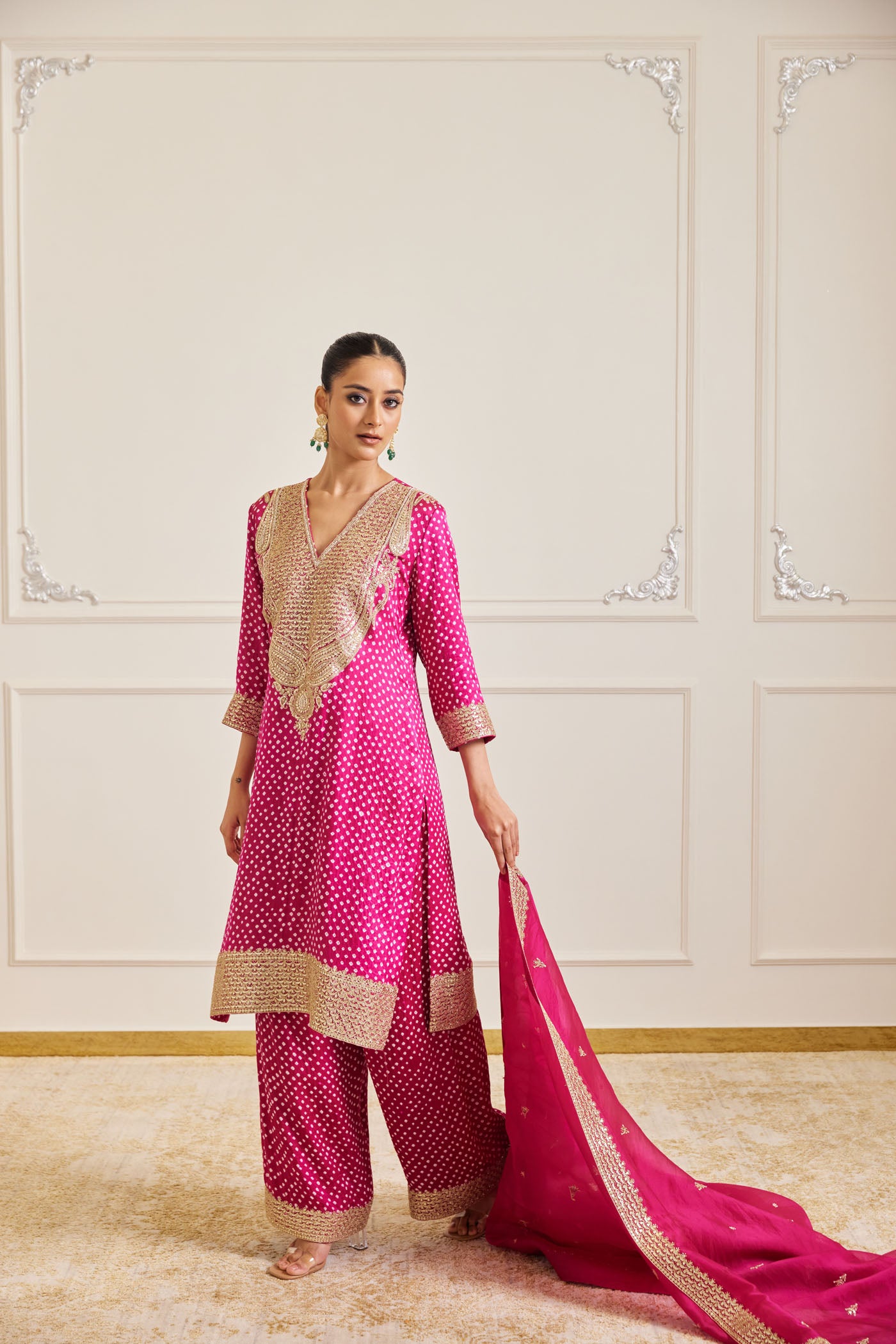 Rani Pink Bandhani Kurta Set With Dupatta