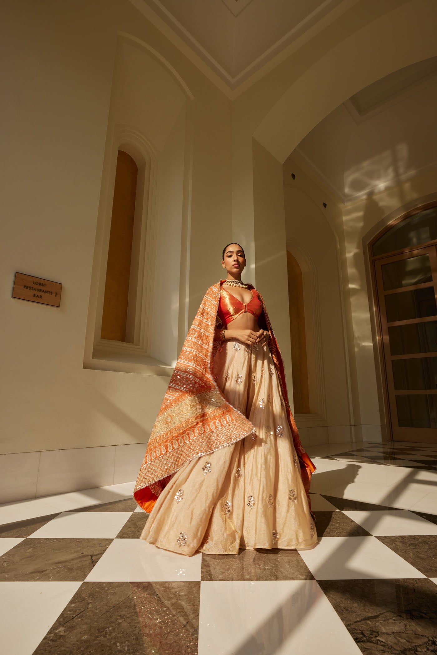 Gold & Orange Banarasi Tissue Lehenga Set