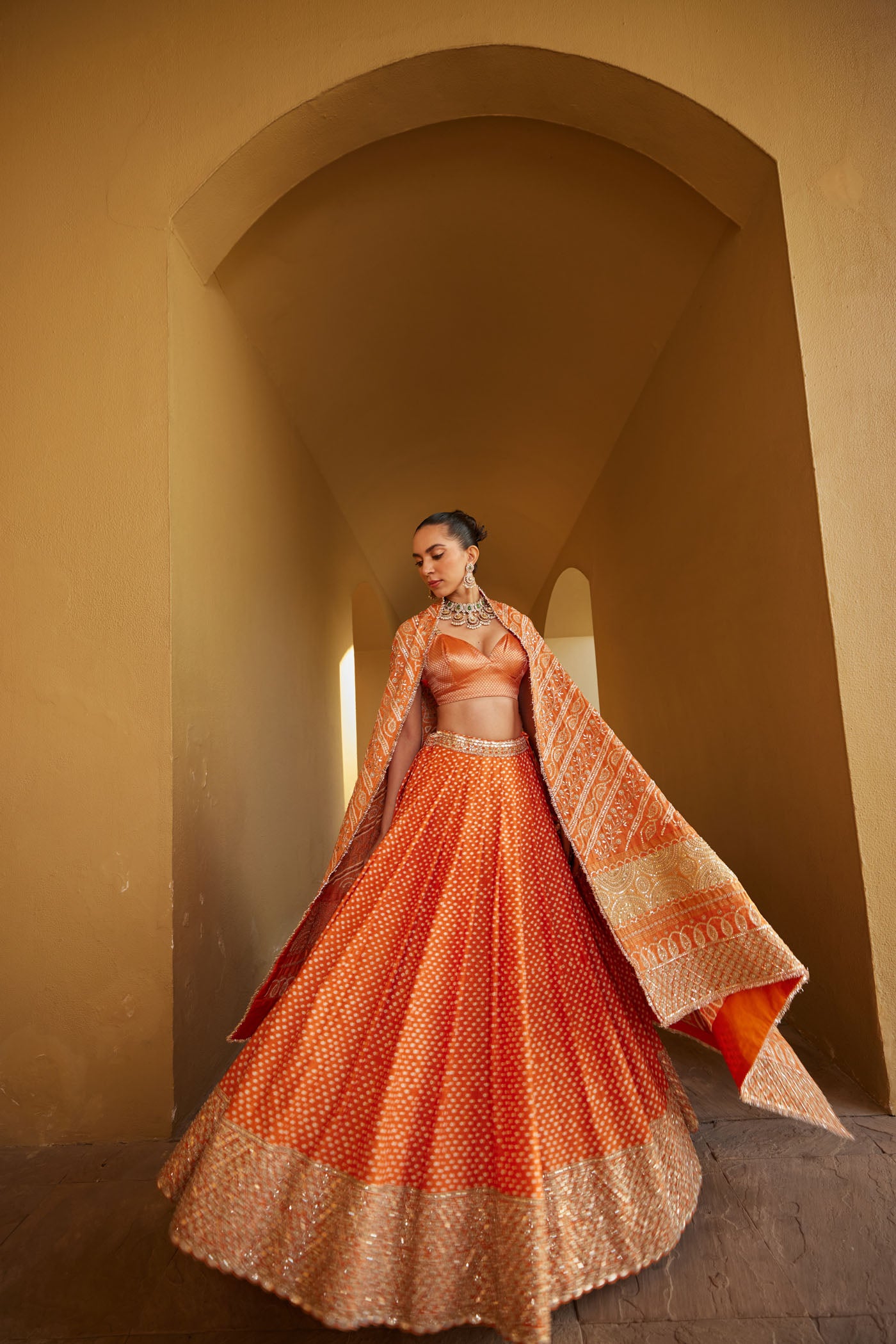 Orange Silk Bandhani Lehenga Set