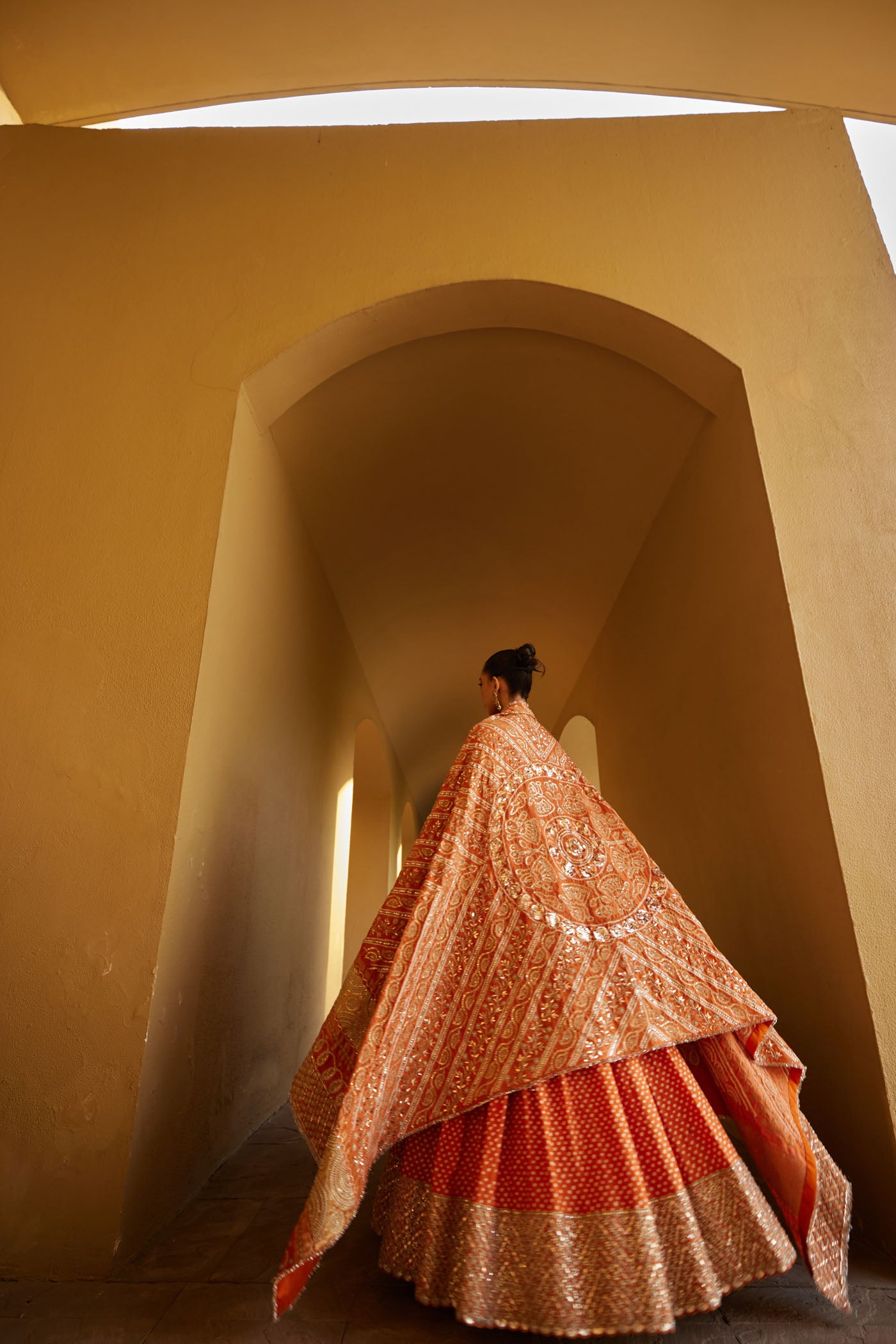 Orange Silk Bandhani Lehenga Set