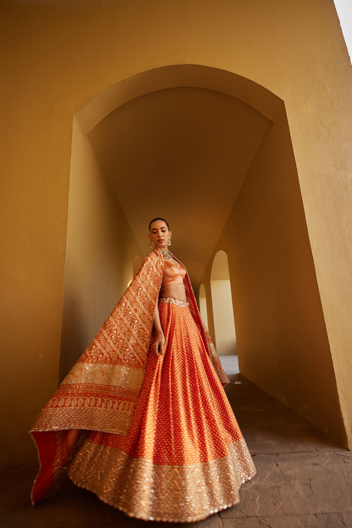 Orange Silk Bandhani Lehenga Set