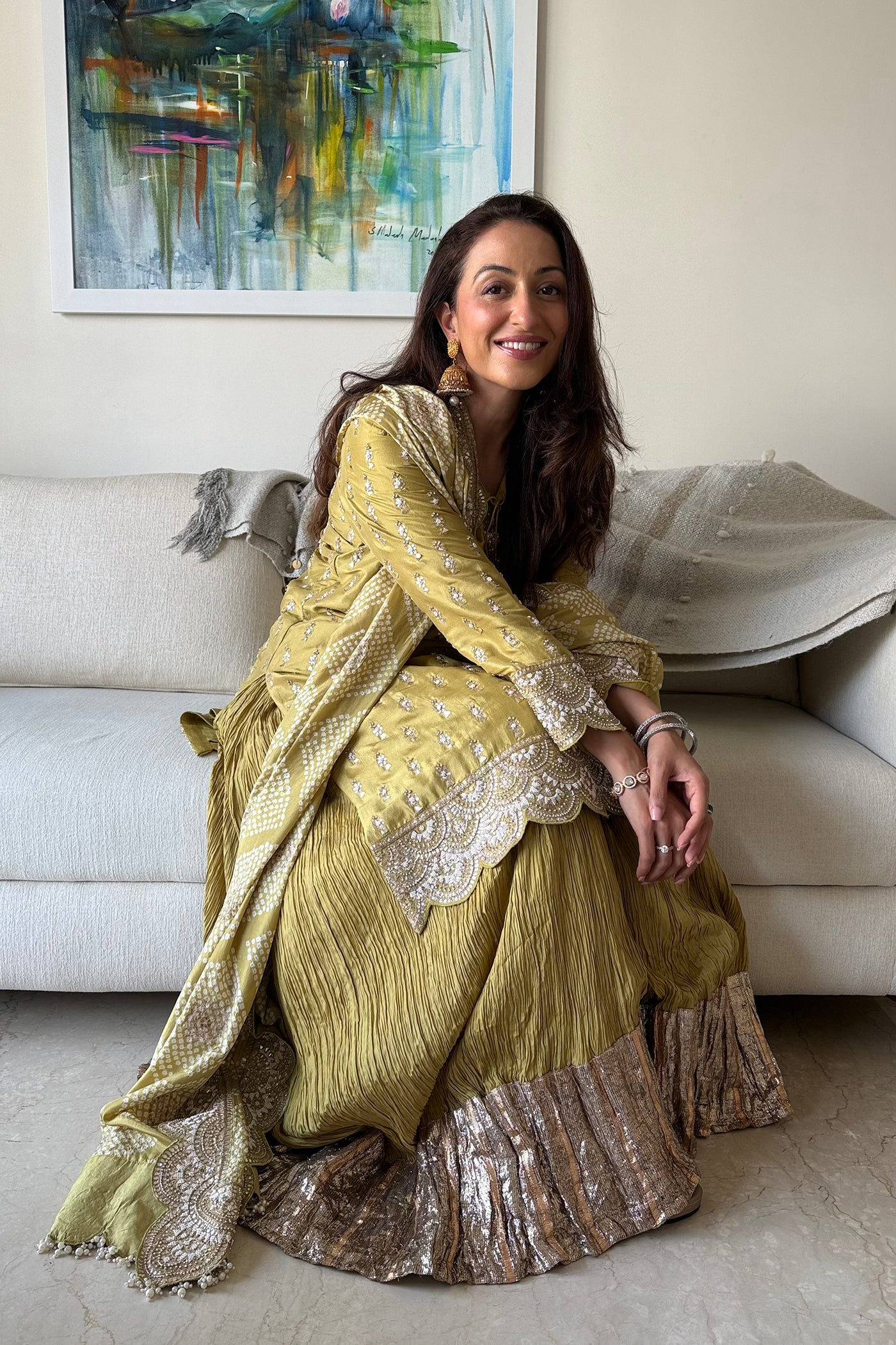 Olive Embroidered Kurta Sharara Set