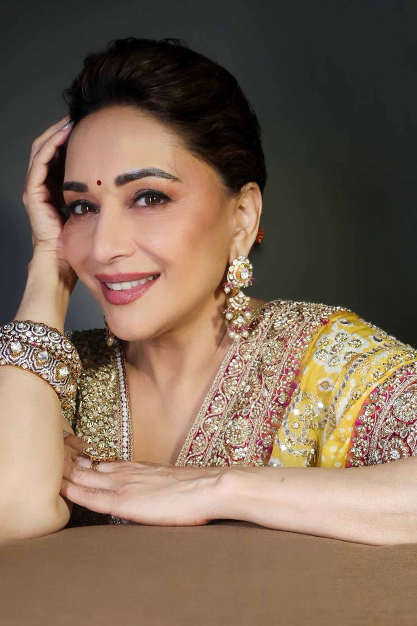 Yellow silk crush lehenga set with bandhani dupatta