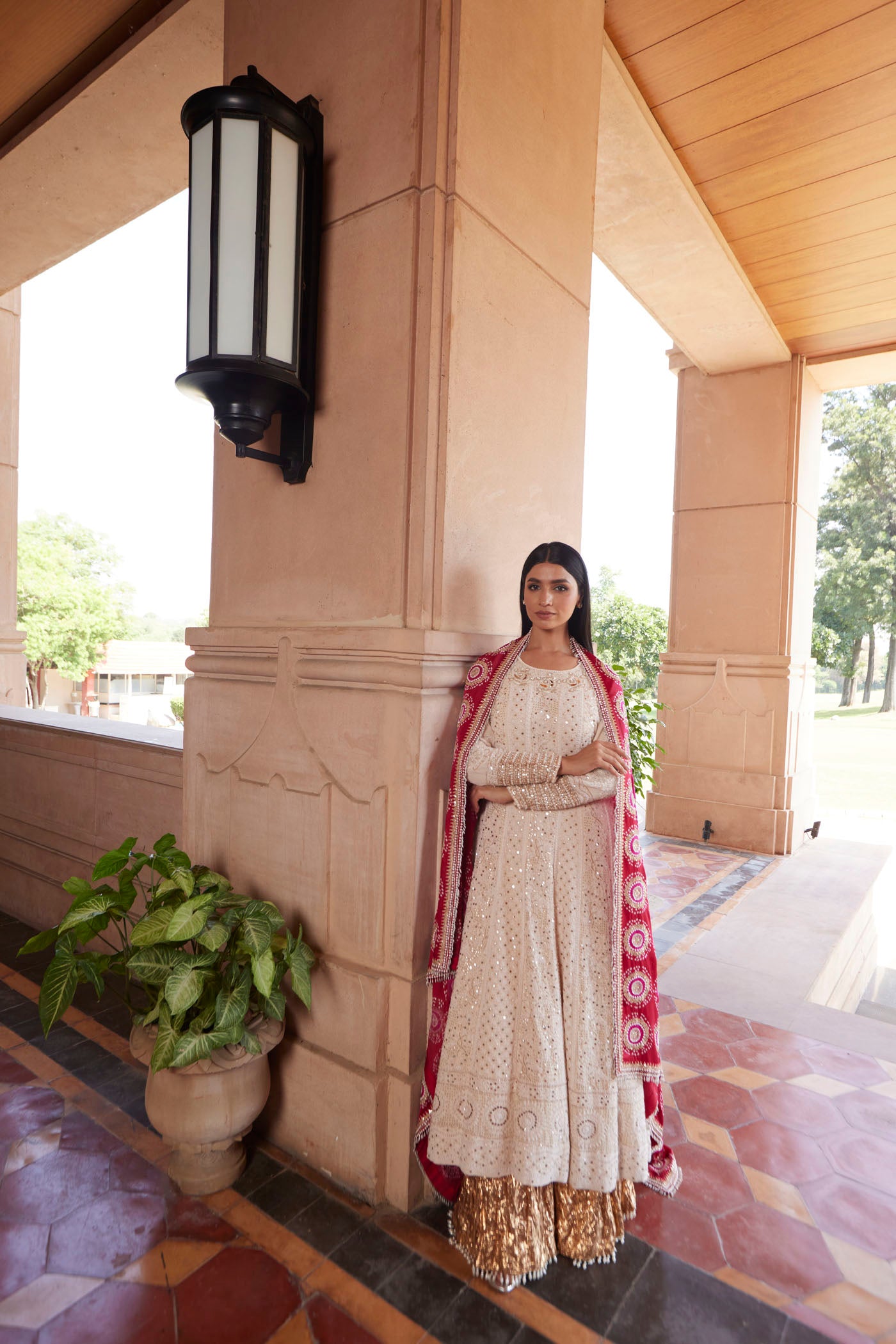 Ivory Chikankari Anarkali Set