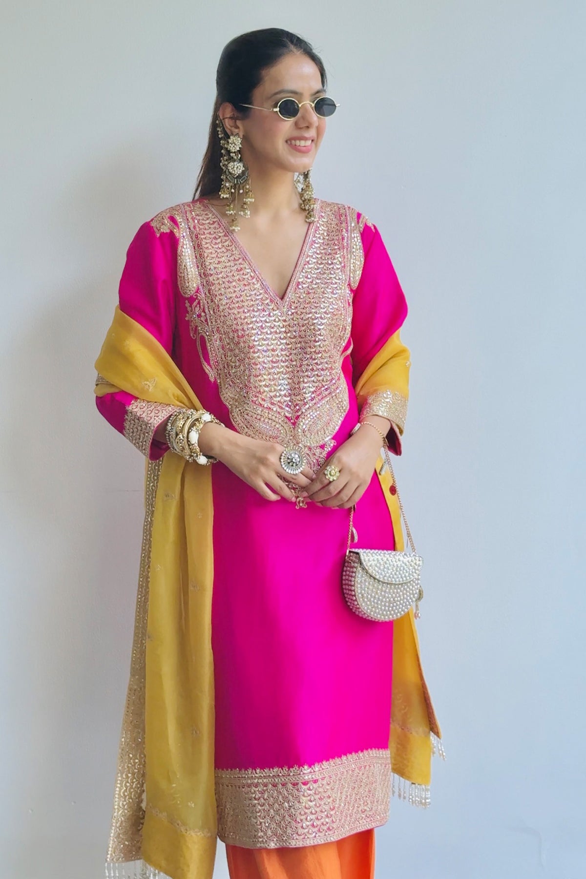 Sneha Adwani In Fuchsia Embroidered Kurta Set