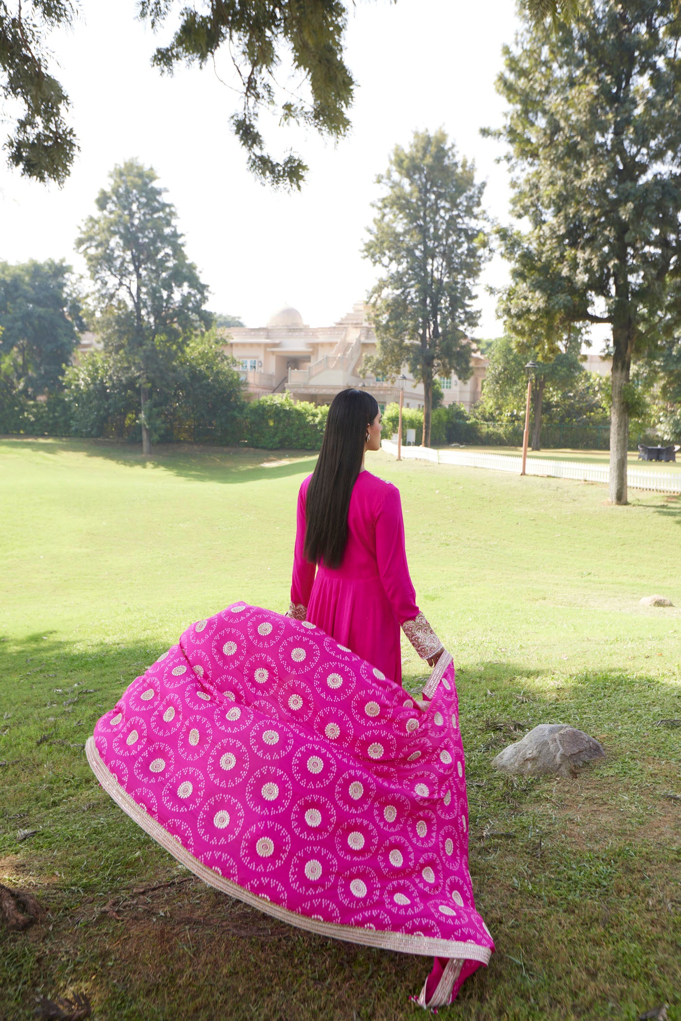 Rani Pink Moonga Silk Anarkali Set