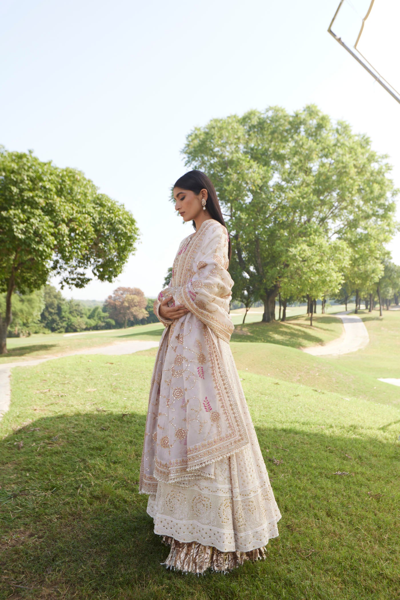 Ivory Chikankari Anarkali Set