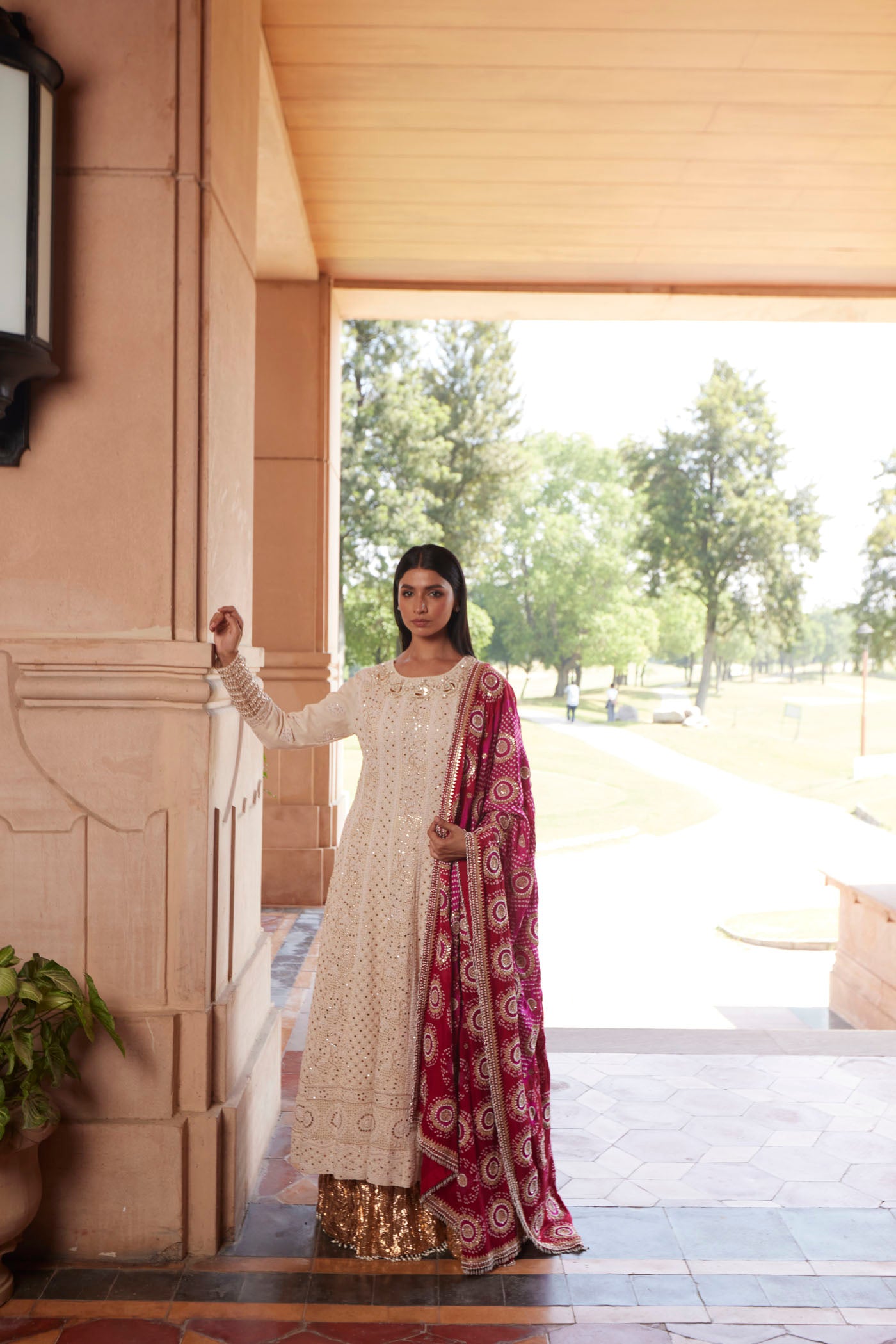 Ivory Chikankari Anarkali Set